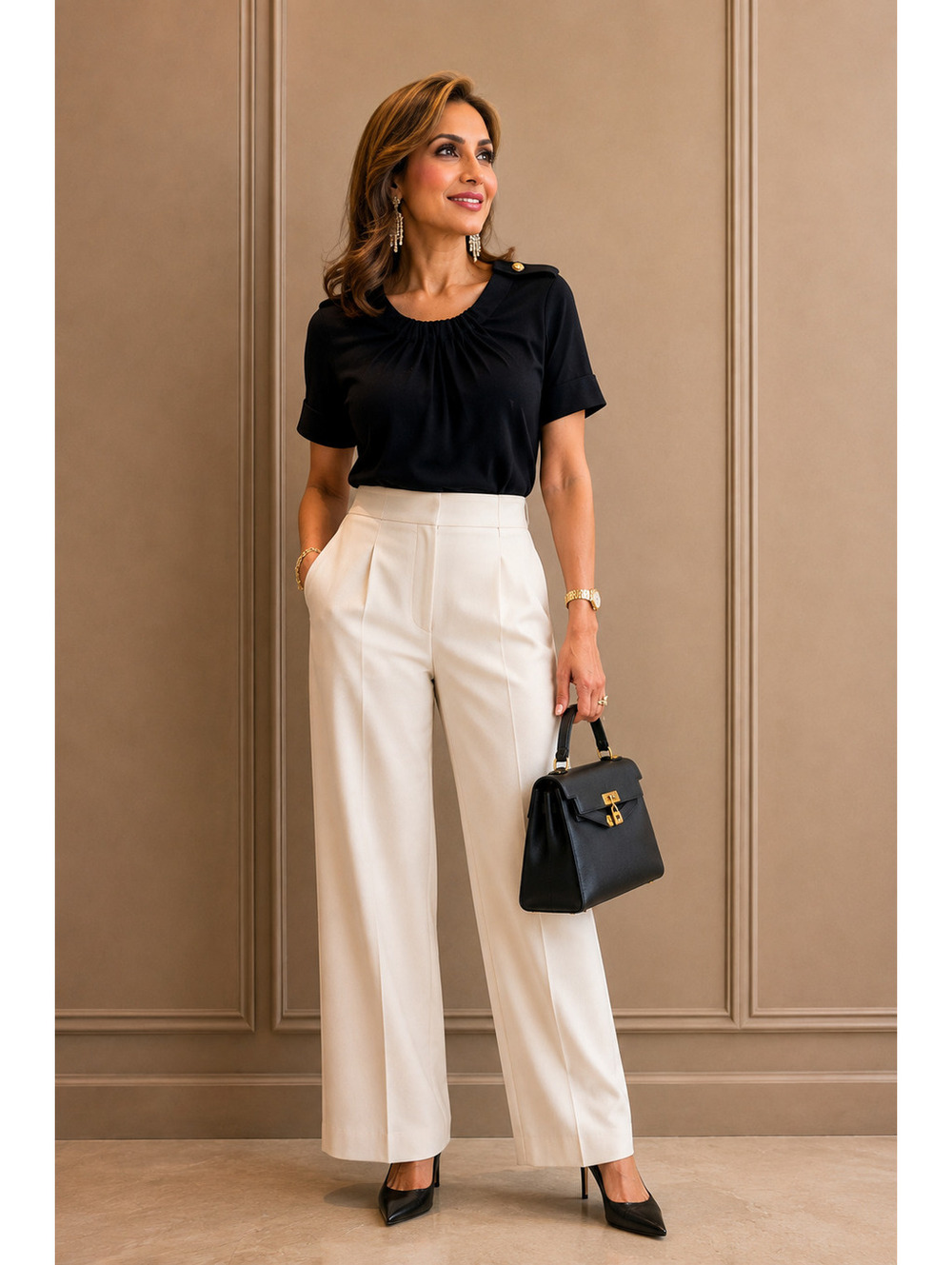 Tory Burch Black Short Sleeve Gathered Blouse